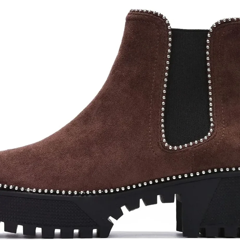 Cape Robbin Brown Suede Studded Combat Boots - Picture 1 of 5